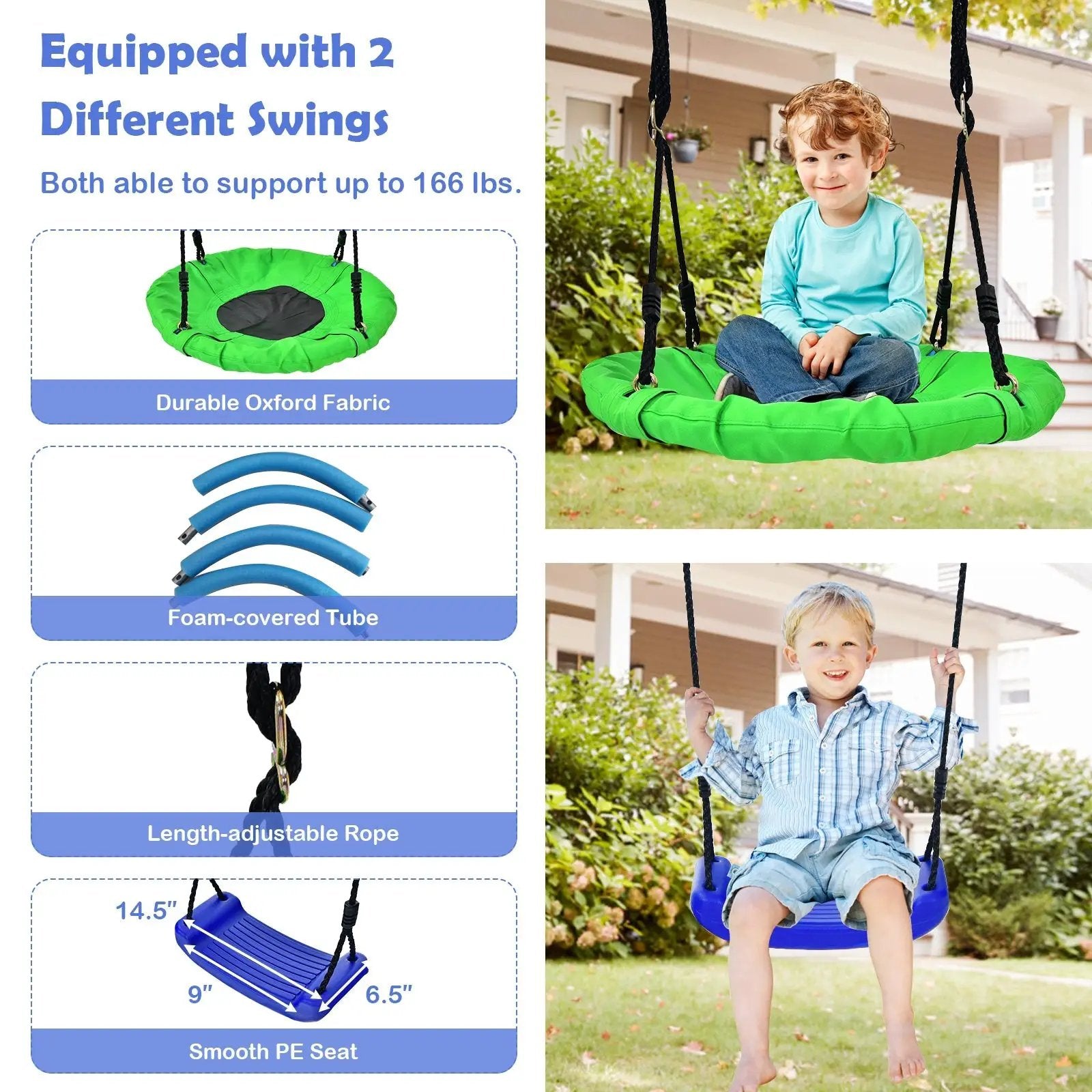 5-In-1 Outdoor Kids Swing Set with A-Shaped Metal Frame and Ground Stake by DirectDeals