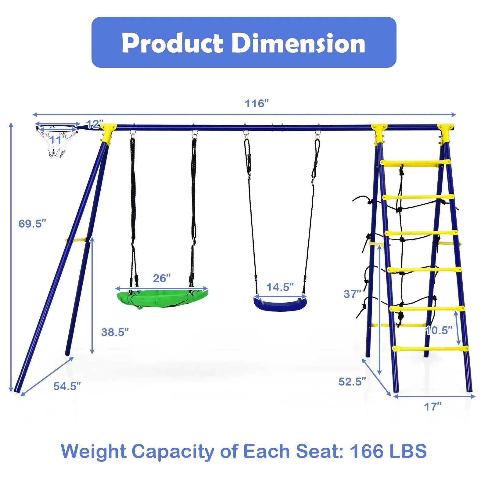 5-In-1 Outdoor Kids Swing Set with A-Shaped Metal Frame and Ground Stake by DirectDeals