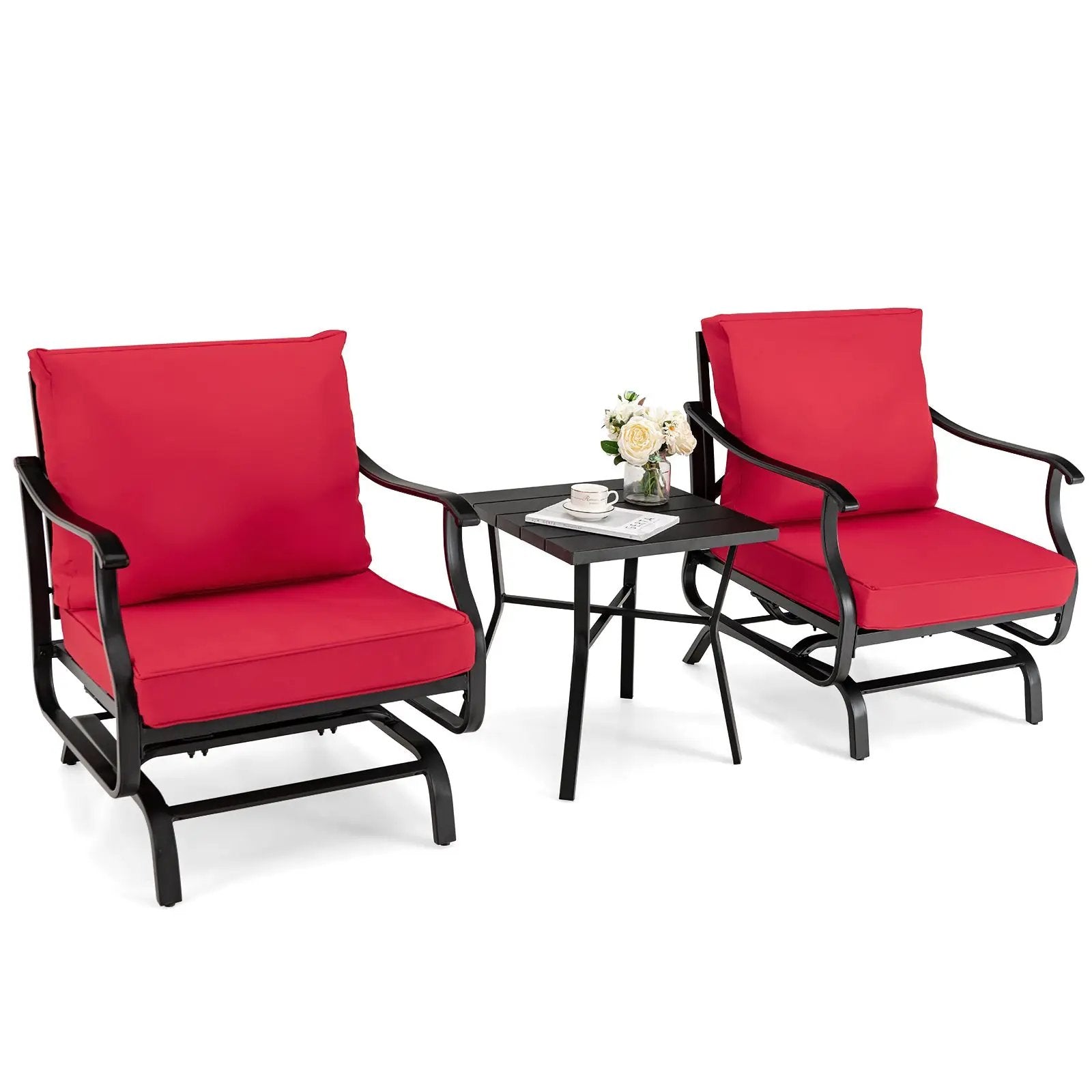 3 Piece Patio Rocking Chair Set with Coffee Table-Red by DirectDeals