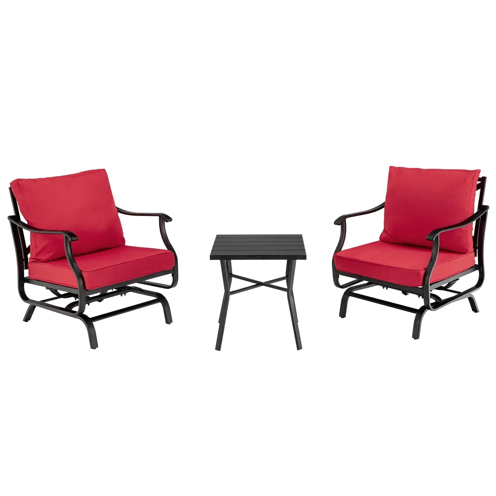 3 Piece Patio Rocking Chair Set with Coffee Table-Red by DirectDeals