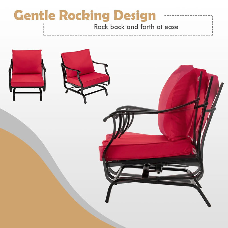 3 Piece Patio Rocking Chair Set with Coffee Table-Red by DirectDeals