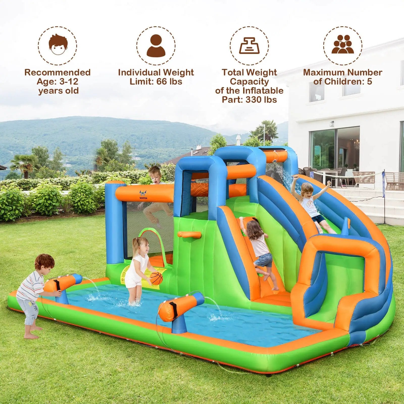 Inflatable Water Slide with Dual Climbing Walls and Blower Excluded by DirectDeals