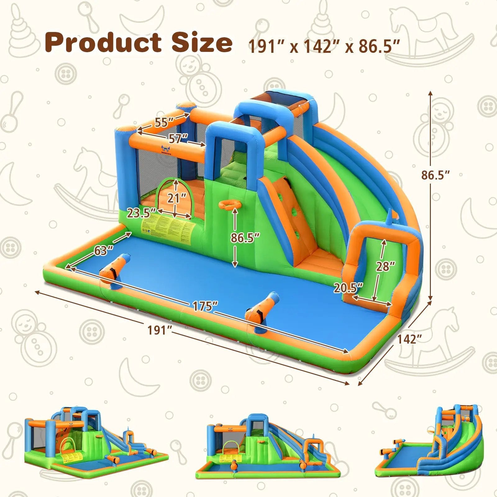 7-in-1 Inflatable Giant Water Park Bouncer with Dual Climbing Walls and 735W Blower by DirectDeals
