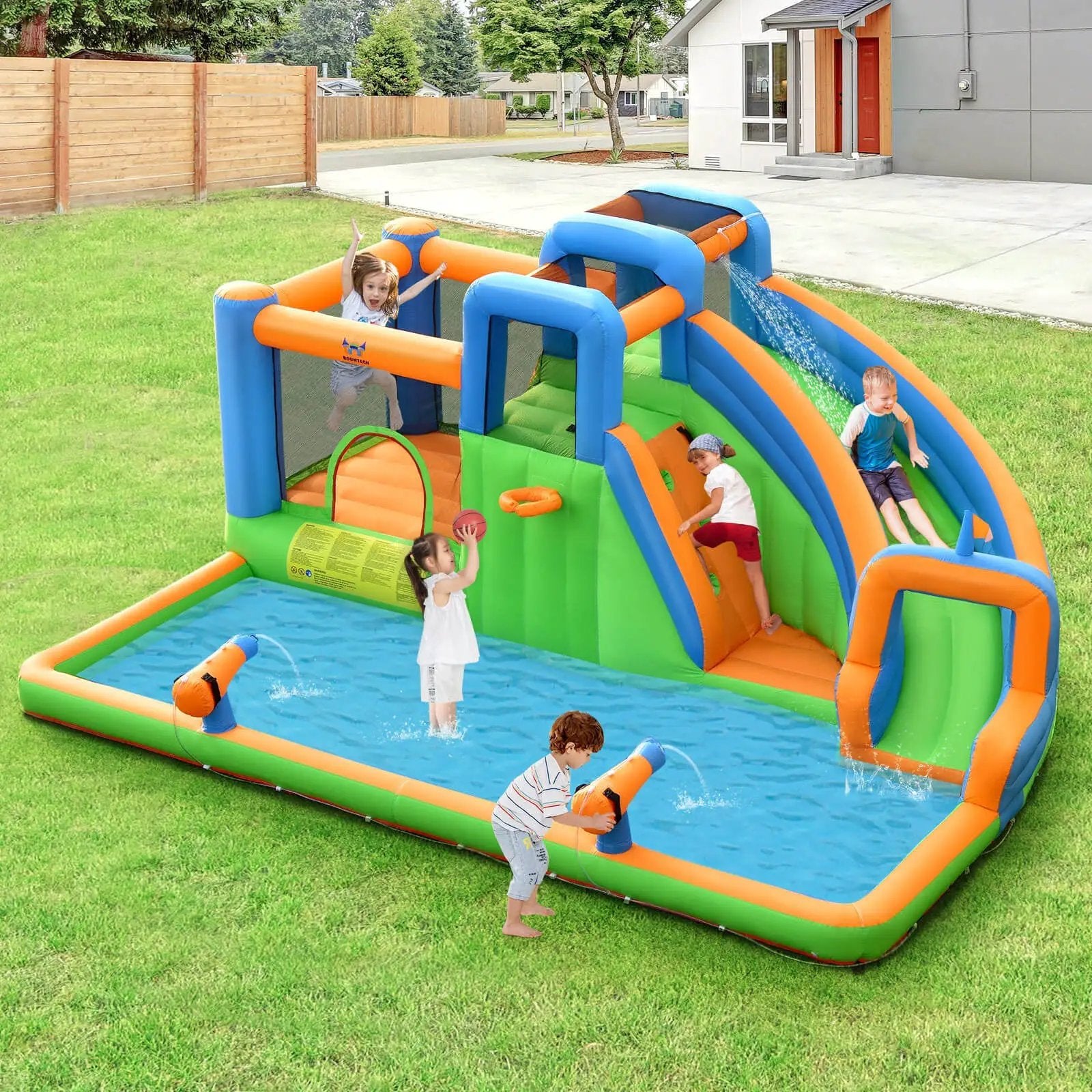 7-in-1 Inflatable Giant Water Park Bouncer with Dual Climbing Walls and 735W Blower by DirectDeals