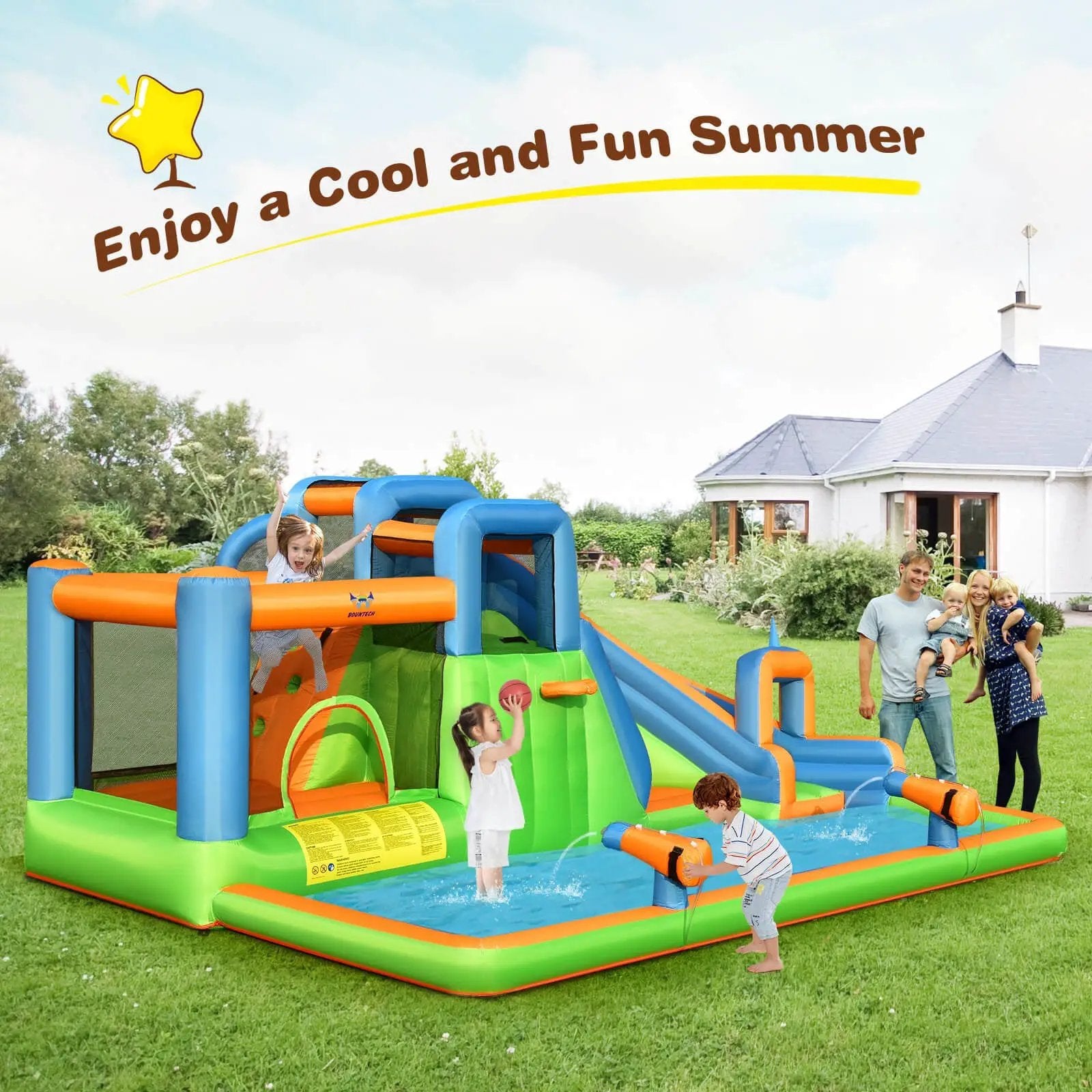 Inflatable Water Slide with Dual Climbing Walls and Blower Excluded by DirectDeals