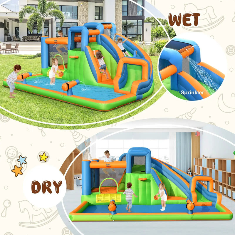 7-in-1 Inflatable Giant Water Park Bouncer with Dual Climbing Walls and 735W Blower by DirectDeals