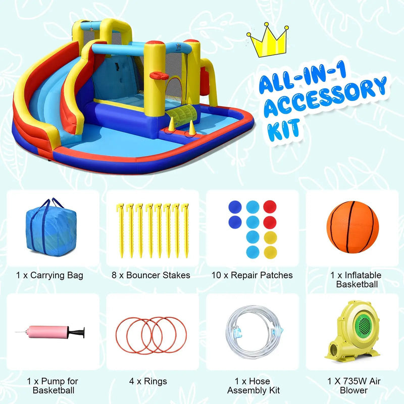 7-in-1 Inflatable Water Slide with 735W Air Blower and Splash Pool by DirectDeals
