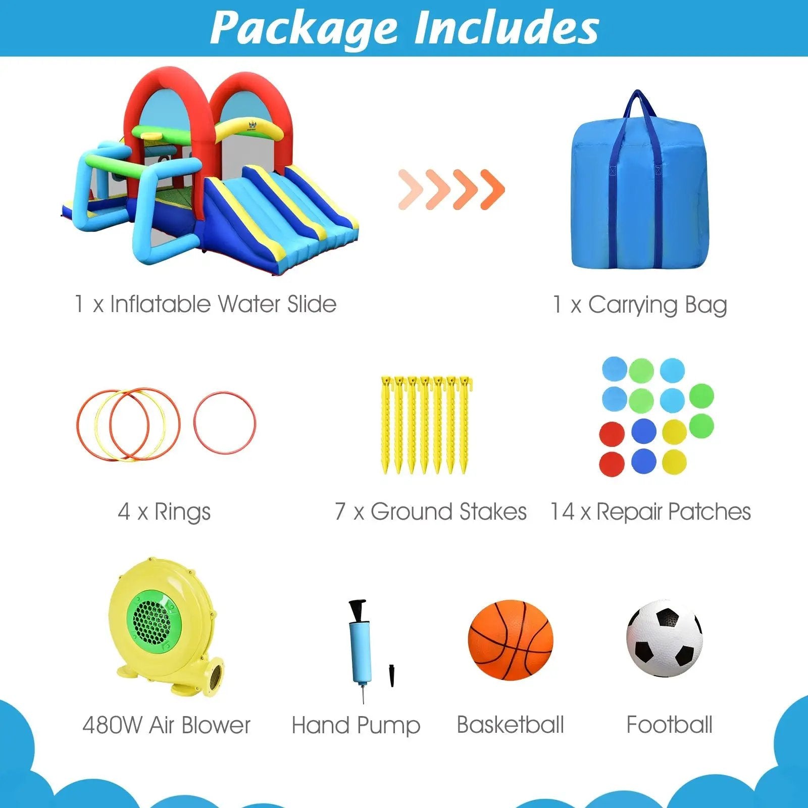 Inflatable Jumping Castle Bounce House with Dual Slides and 480W Blower by DirectDeals