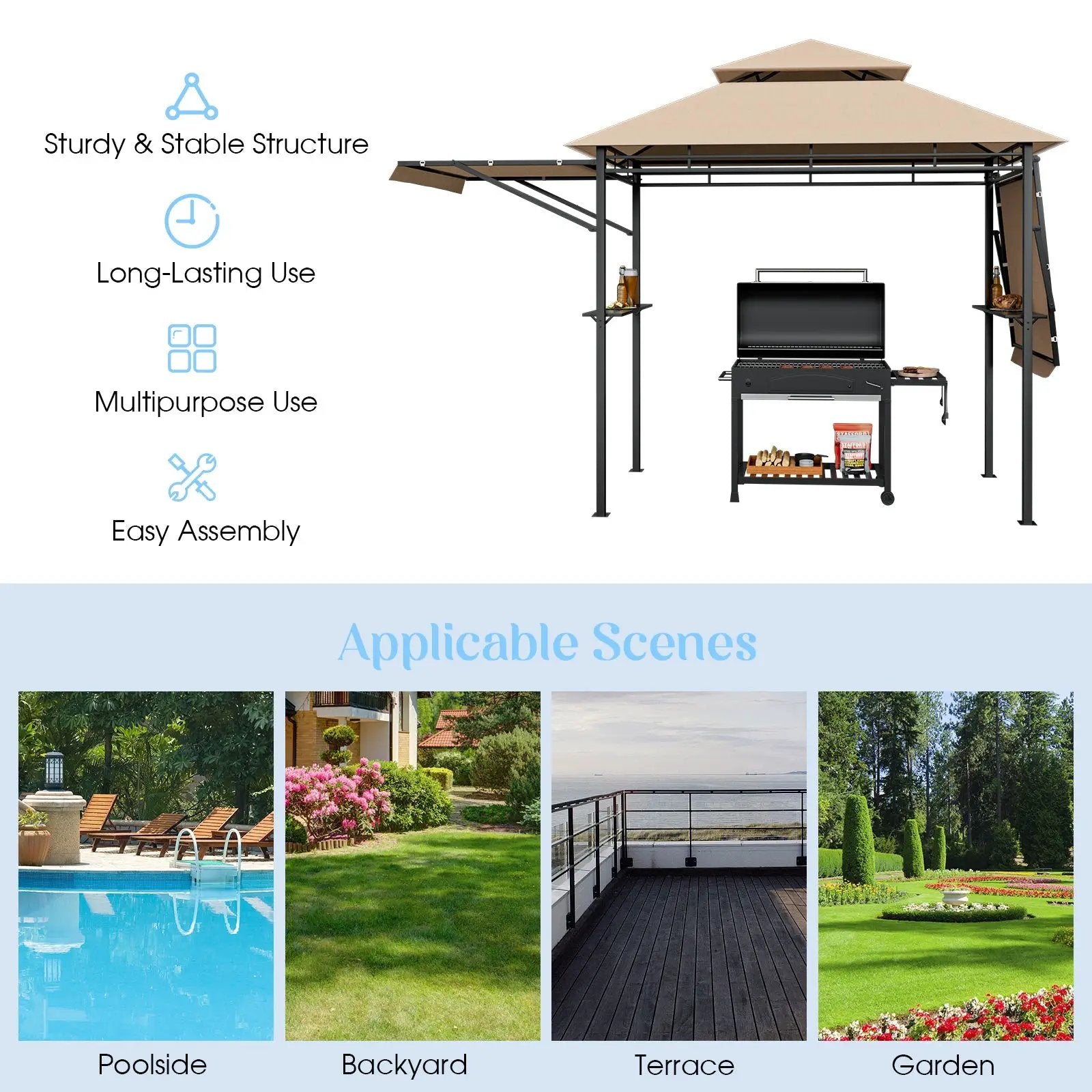 13.5 x 4 Feet Patio BBQ Grill Gazebo Canopy with Dual Side Awnings by DirectDeals
