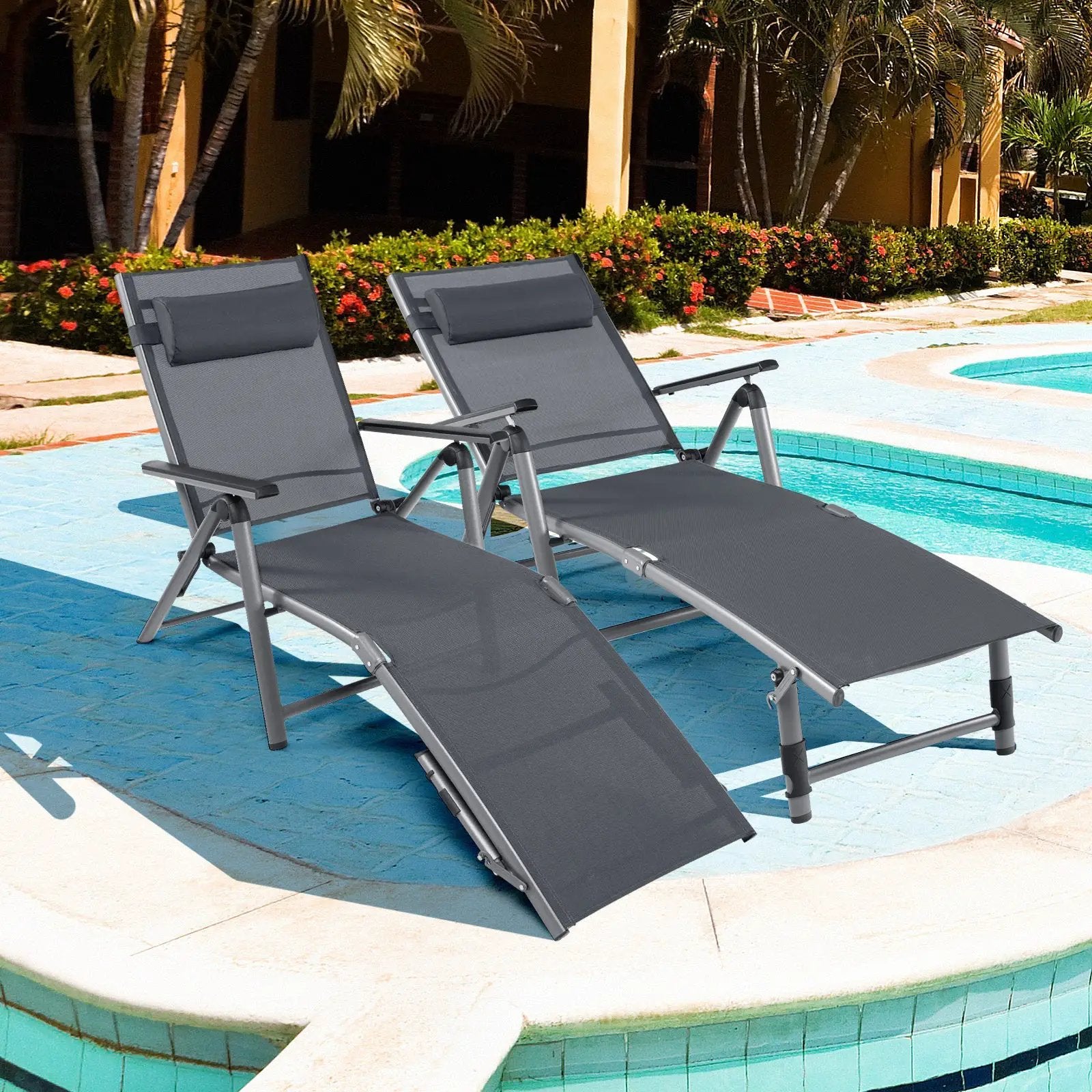 Outdoor Aluminum Chaise Lounge Chair with Quick-Drying Fabric by DirectDeals