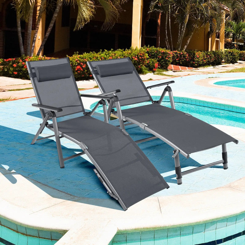 Outdoor Aluminum Chaise Lounge Chair with Quick-Drying Fabric by DirectDeals
