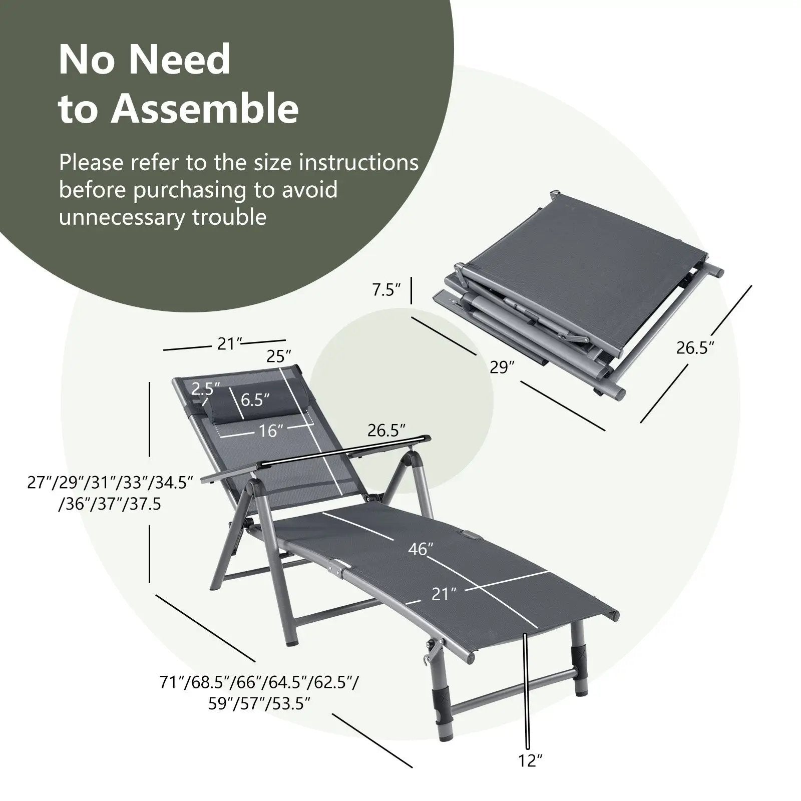 Outdoor Aluminum Chaise Lounge Chair with Quick-Drying Fabric by DirectDeals