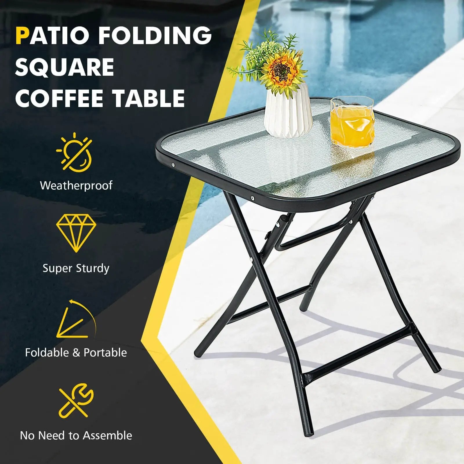 18 Inch Square Patio Bistro Table with Rustproof Frame by DirectDeals