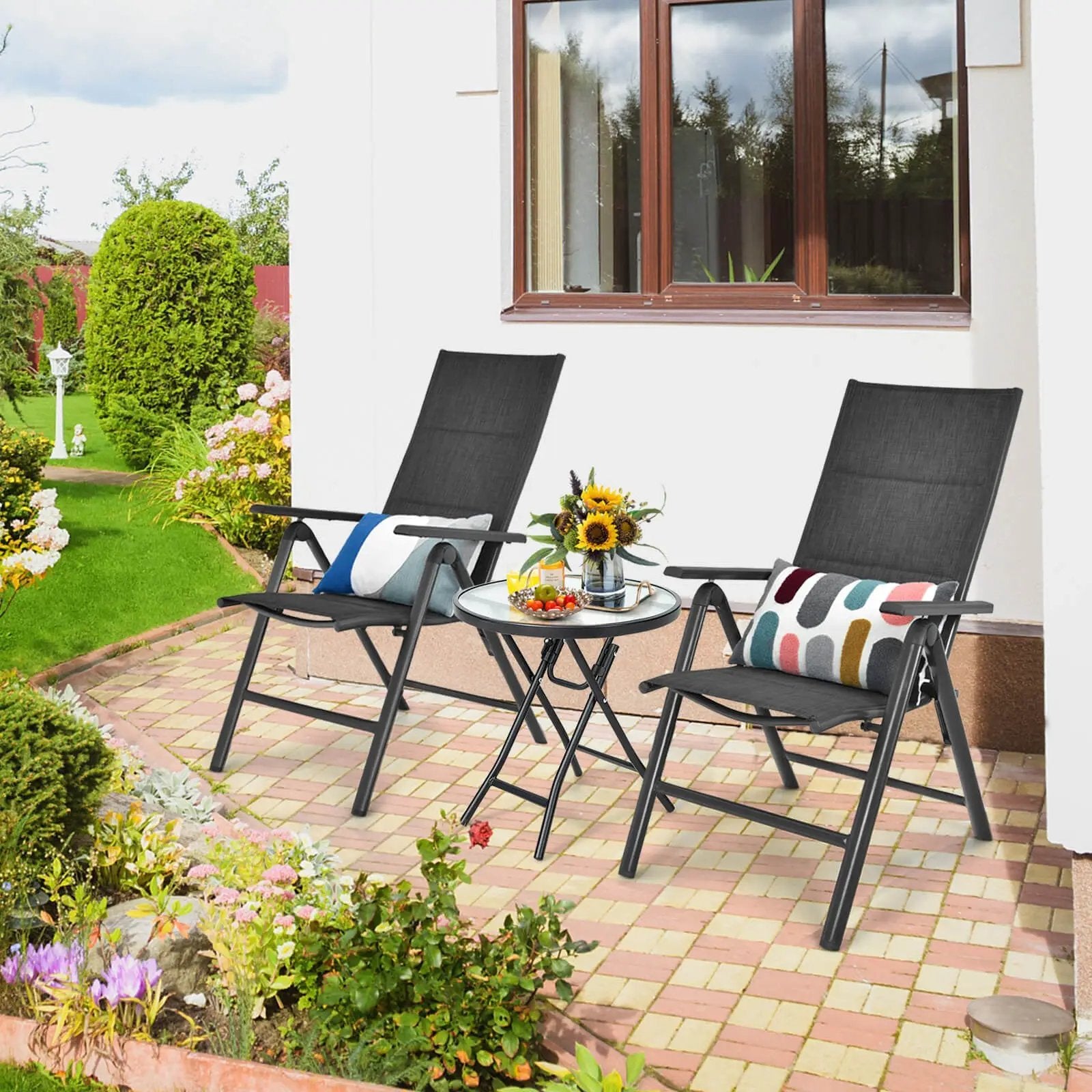 Patio Side Table with Tempered Glass Tabletop by DirectDeals