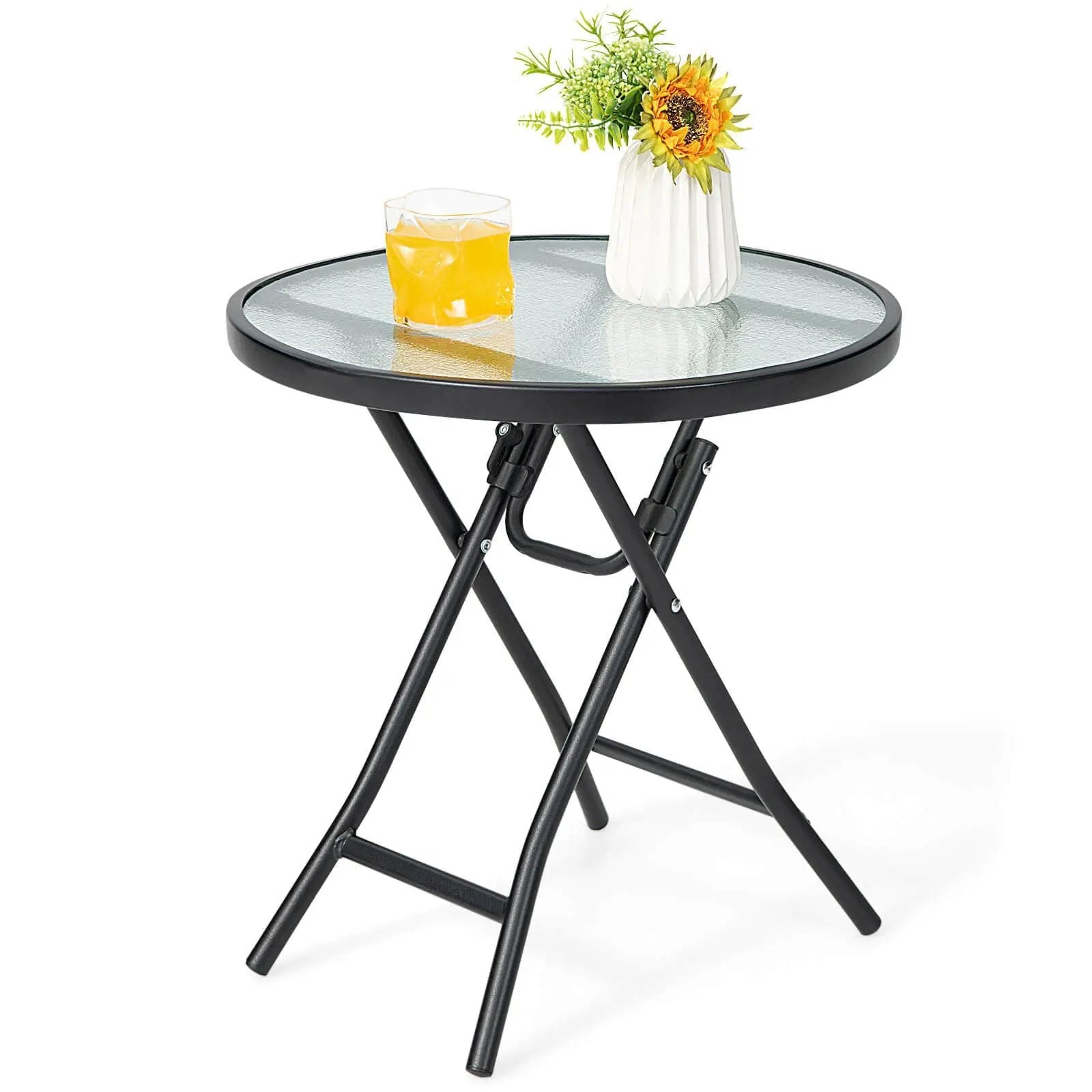 Patio Side Table with Tempered Glass Tabletop by DirectDeals