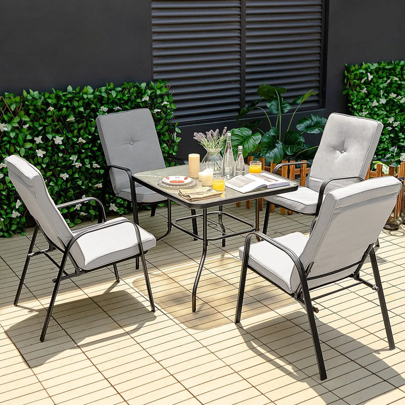 6 Pieces Patio Dining Set with Umbrella and Stackable Cushioned Chairs by DirectDeals