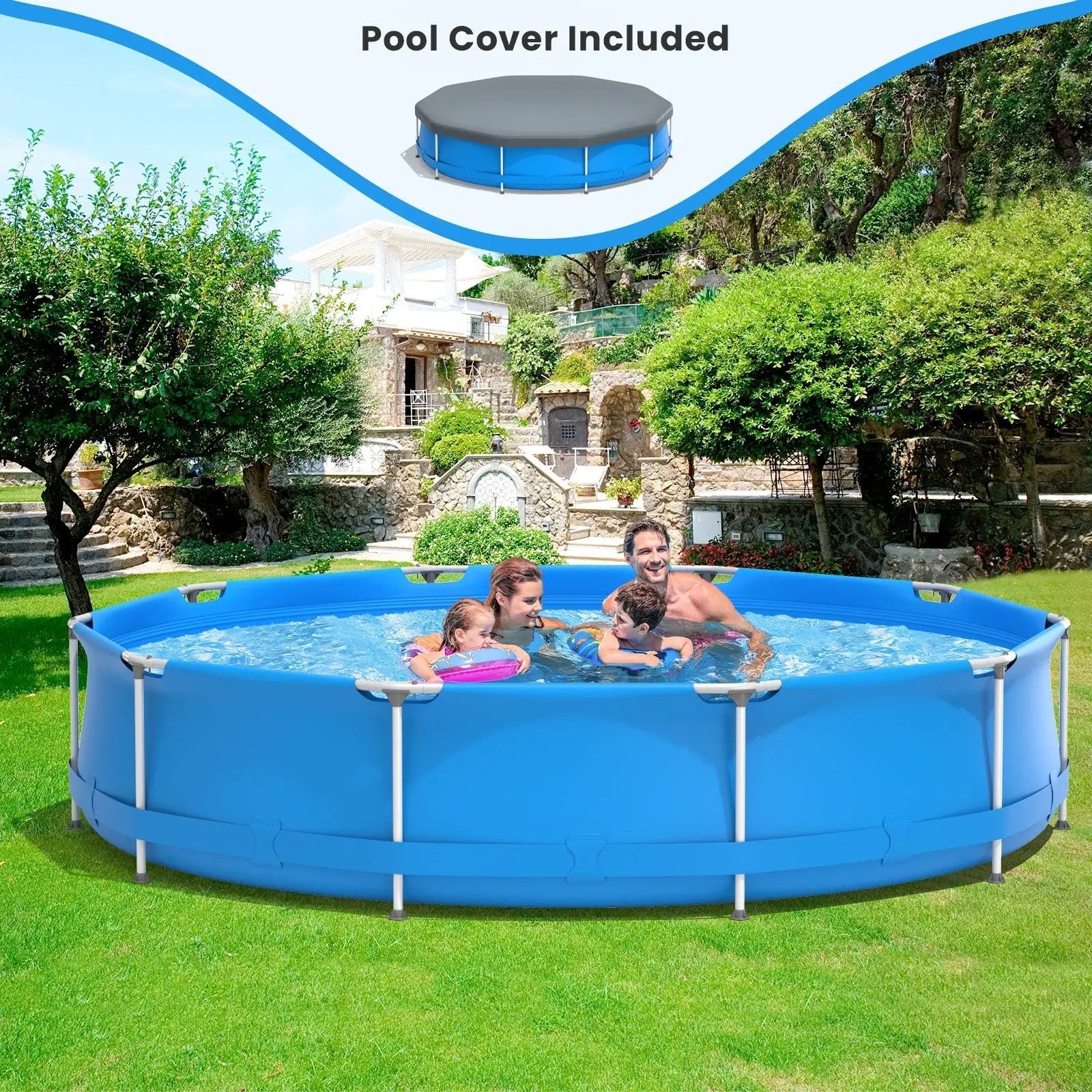 Round Above Ground Swimming Pool With Pool Cover by DirectDeals