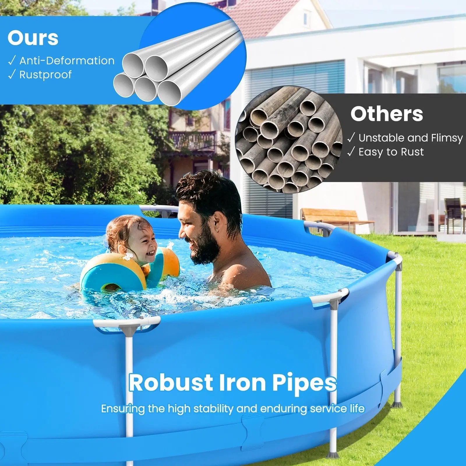 Round Above Ground Swimming Pool With Pool Cover by DirectDeals