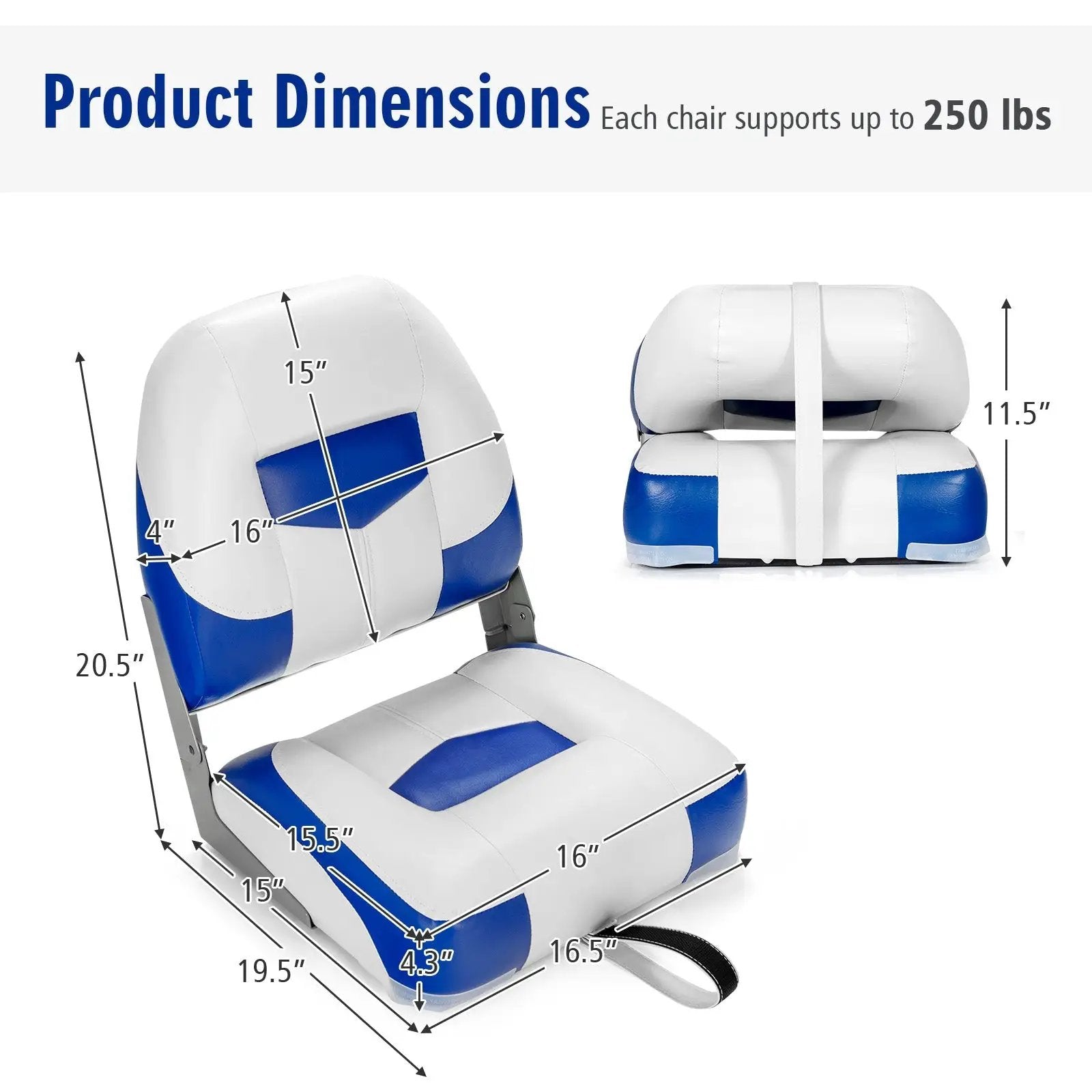 Set of 2 Folding Low Back Fishing Boat Seat by DirectDeals