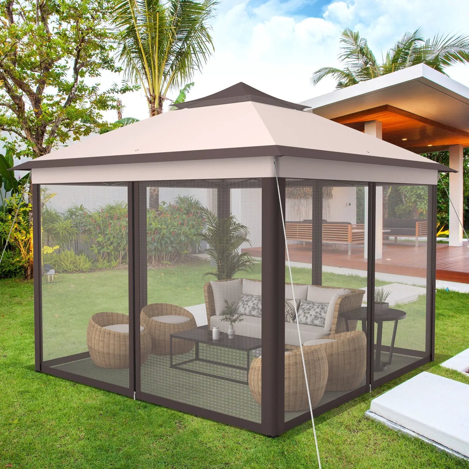 11 x 11 Feet 2-Tier Pop-Up Gazebo Tent Portable Canopy Shelter Carry Bag Mesh by DirectDeals