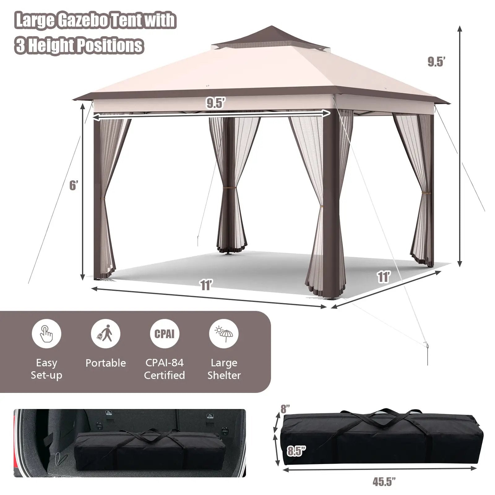 11 x 11 Feet 2-Tier Pop-Up Gazebo Tent Portable Canopy Shelter Carry Bag Mesh by DirectDeals