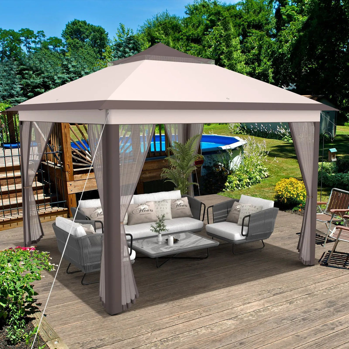 11 x 11 Feet 2-Tier Pop-Up Gazebo Tent Portable Canopy Shelter Carry Bag Mesh, photo 2 of 32