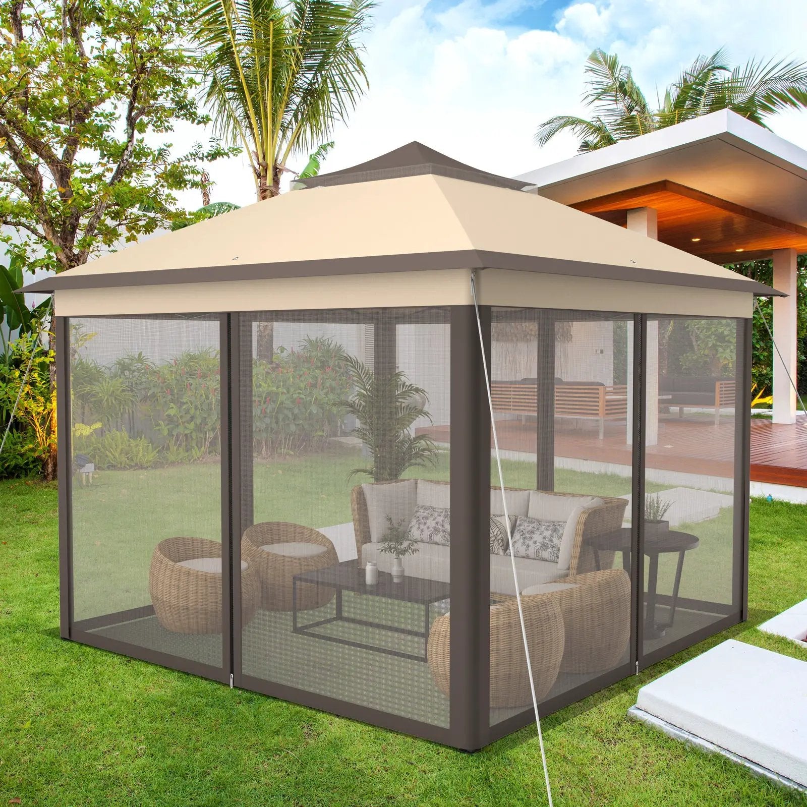 11 x 11 Feet 2-Tier Pop-Up Gazebo Tent Portable Canopy Shelter Carry Bag Mesh by DirectDeals