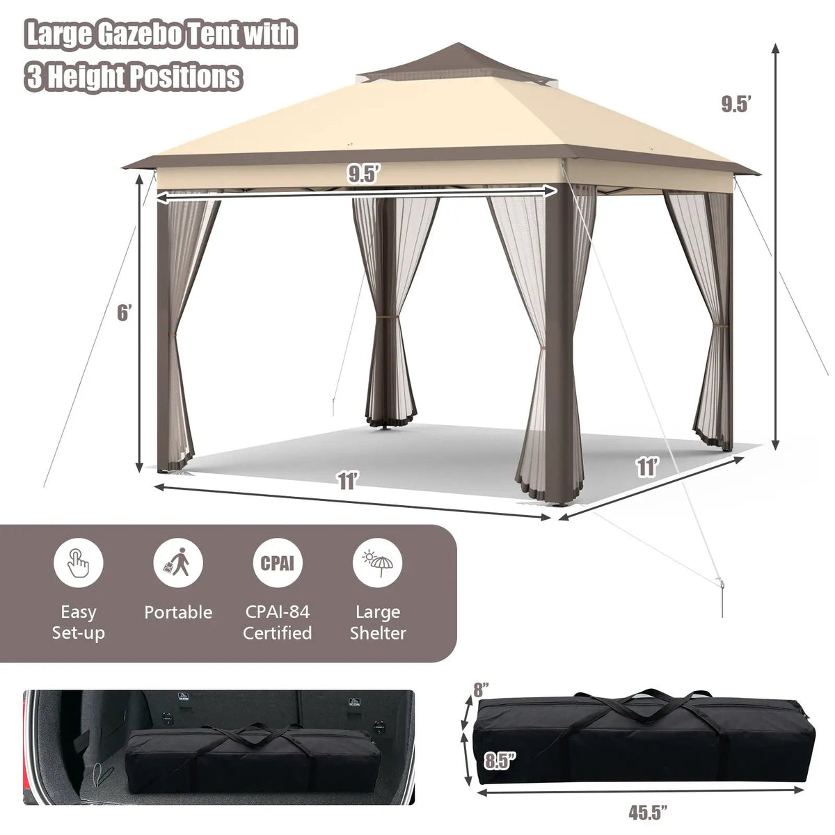 11 x 11 Feet 2-Tier Pop-Up Gazebo Tent Portable Canopy Shelter Carry Bag Mesh, photo 20 of 32