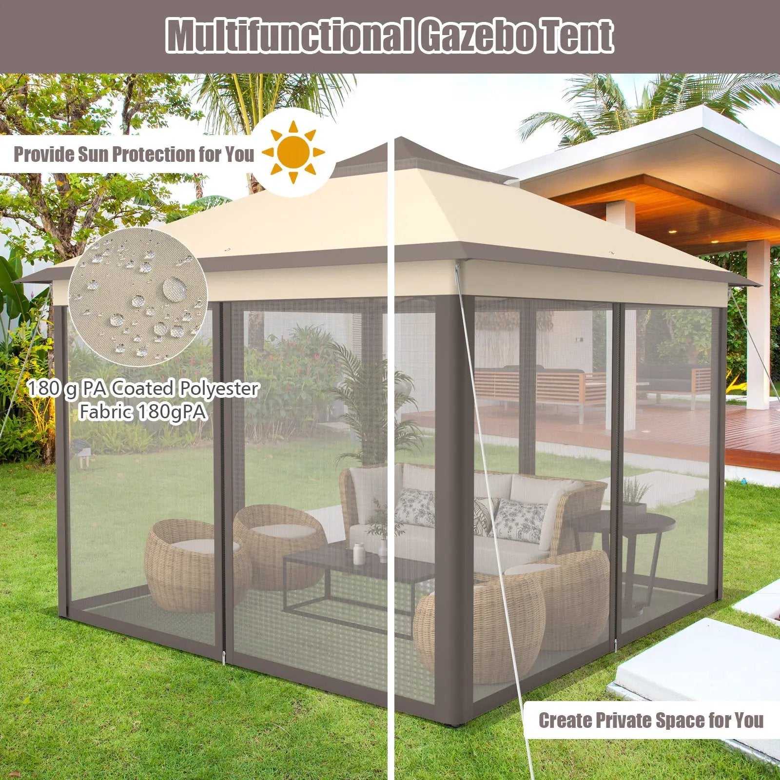 11 x 11 Feet 2-Tier Pop-Up Gazebo Tent Portable Canopy Shelter Carry Bag Mesh by DirectDeals