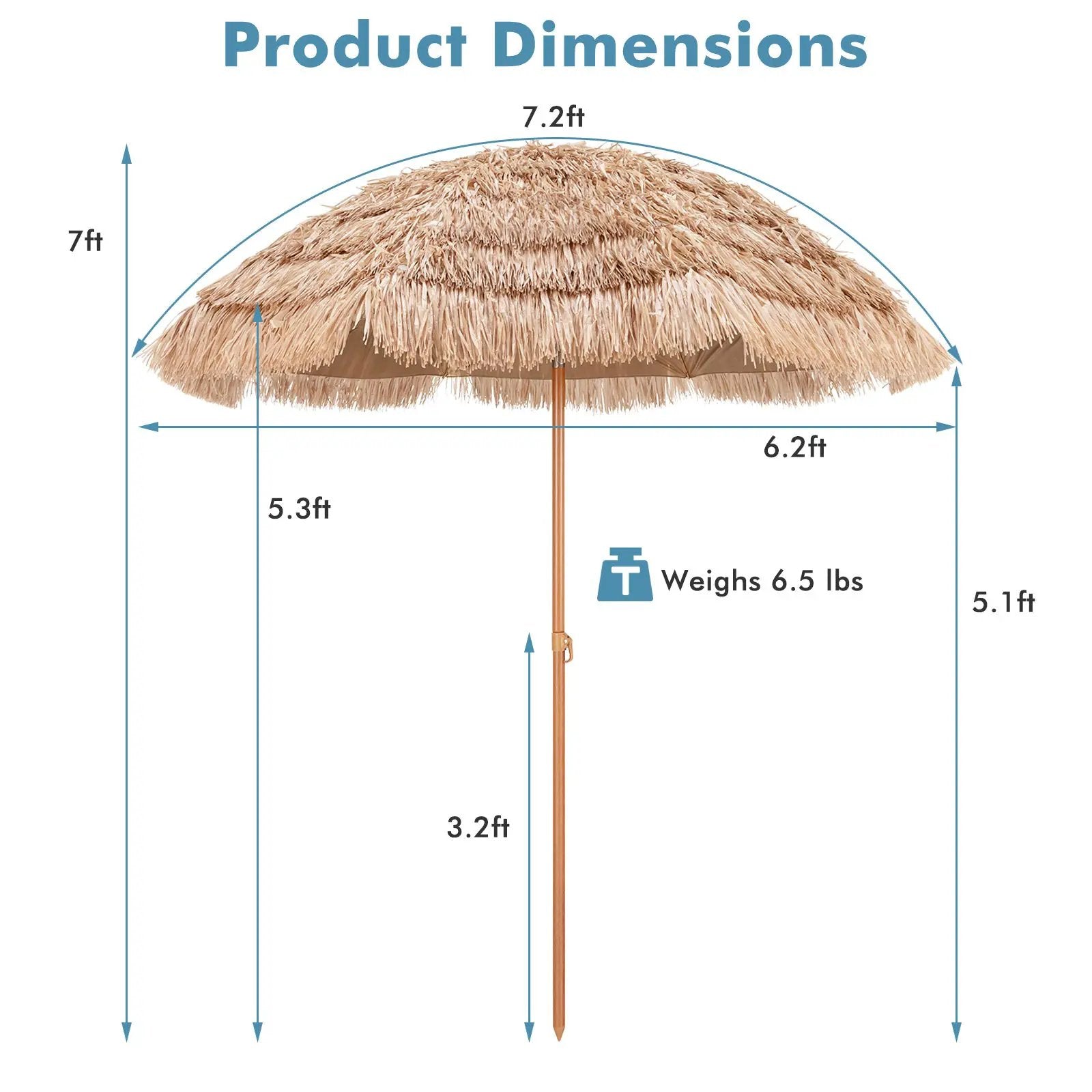 7.2 Feet Patio Thatched Tiki Umbrella Hawaiian Hula Beach Umbrella by DirectDeals