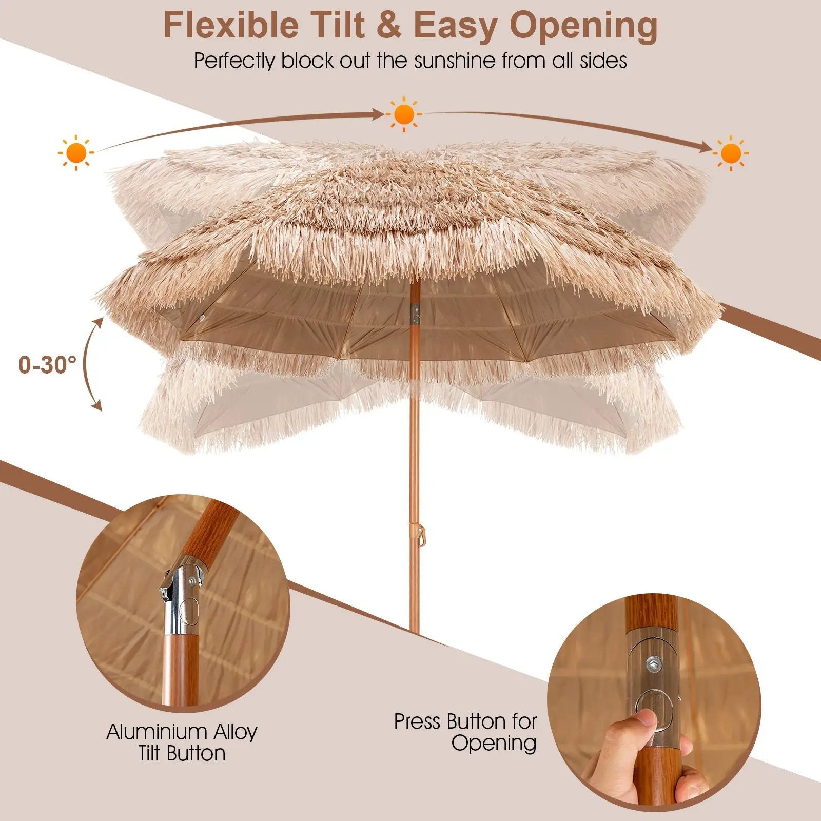 7.2 Feet Patio Thatched Tiki Umbrella Hawaiian Hula Beach Umbrella by DirectDeals