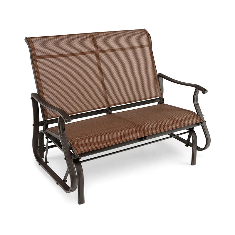 2-Person Patio Glider Bench with High Back and Curved Armrests-Brown by DirectDeals