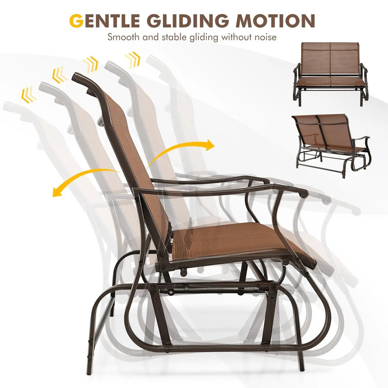 2-Person Patio Glider Bench with High Back and Curved Armrests-Brown by DirectDeals
