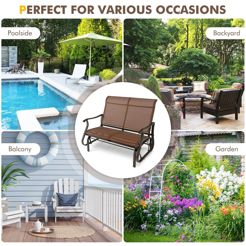 2-Person Patio Glider Bench with High Back and Curved Armrests-Brown by DirectDeals