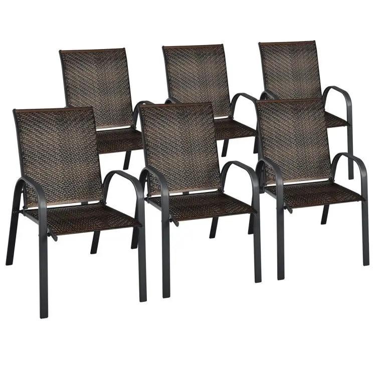 Set of 6 Outdoor PE Wicker Stackable Chairs with Sturdy Steel Frame by DirectDeals