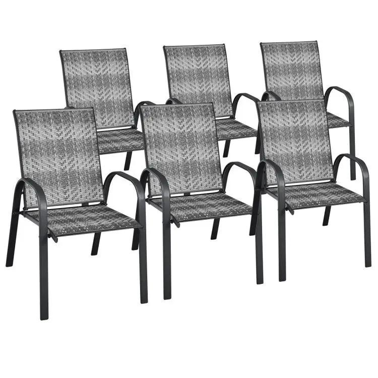 Set of 6 Outdoor PE Wicker Stackable Chairs with Sturdy Steel Frame by DirectDeals