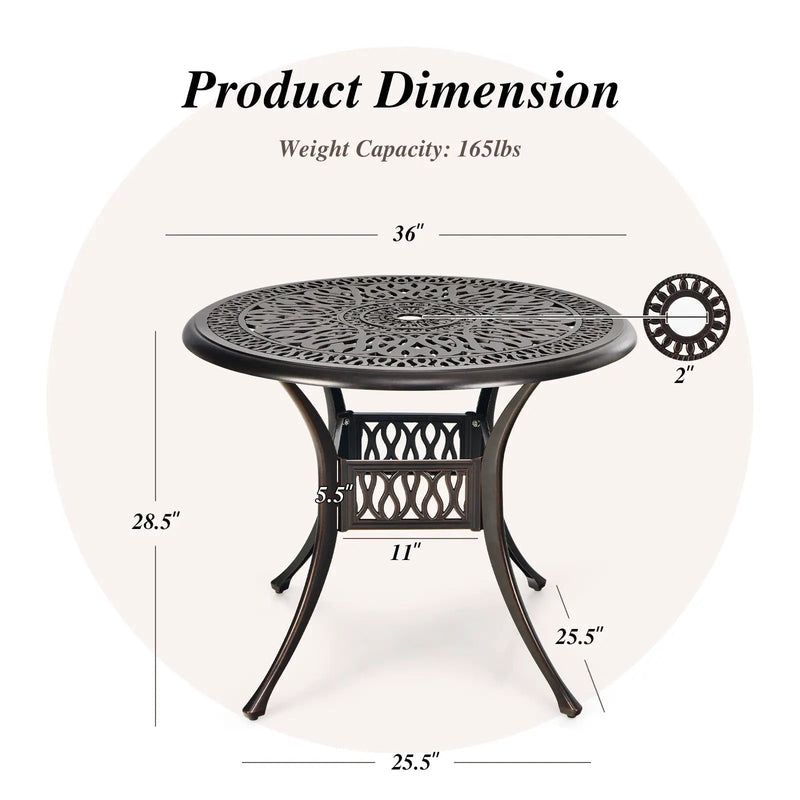 36 Inch Patio Round Dining Bistro Table with Umbrella Hole-Brown by DirectDeals