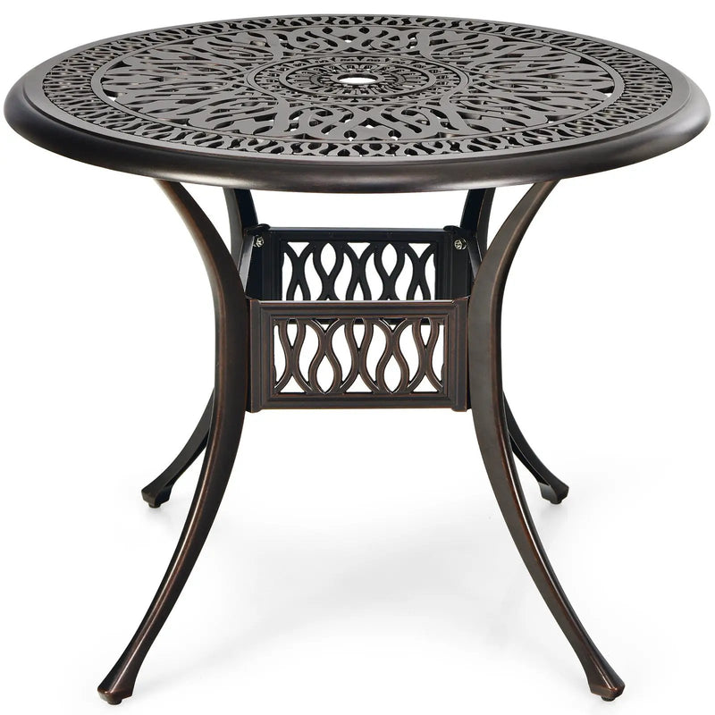 36 Inch Patio Round Dining Bistro Table with Umbrella Hole-Brown by DirectDeals