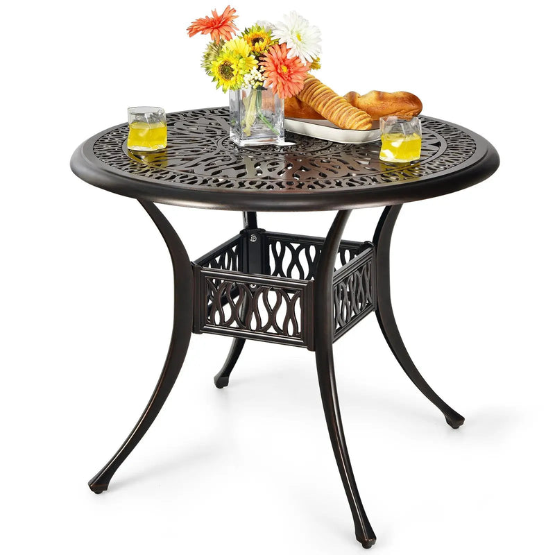 36 Inch Patio Round Dining Bistro Table with Umbrella Hole-Brown by DirectDeals