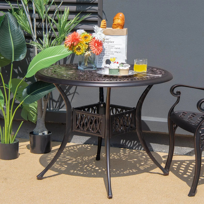 36 Inch Patio Round Dining Bistro Table with Umbrella Hole-Brown by DirectDeals