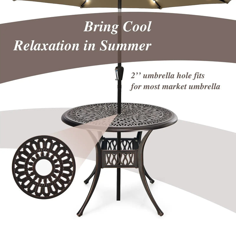 36 Inch Patio Round Dining Bistro Table with Umbrella Hole-Brown by DirectDeals