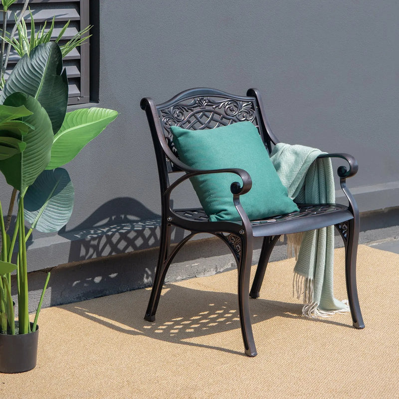 2-Piece Outdoor Cast Aluminum Chairs with Armrests and Curved Seats-Copper by DirectDeals