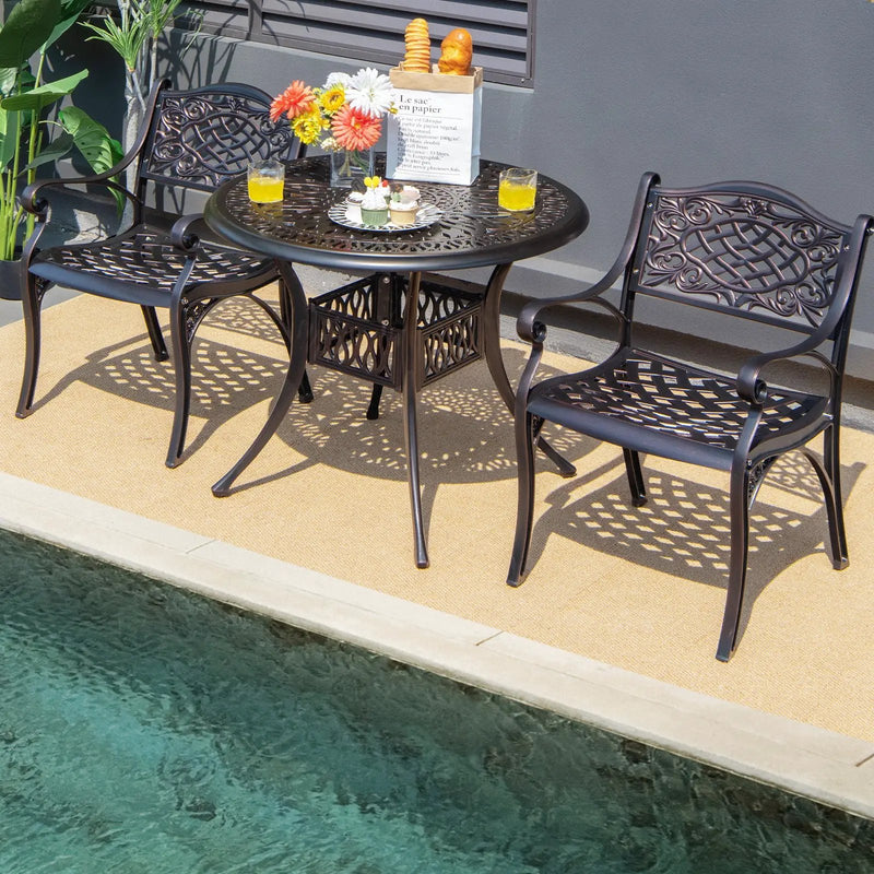 2-Piece Outdoor Cast Aluminum Chairs with Armrests and Curved Seats-Copper by DirectDeals