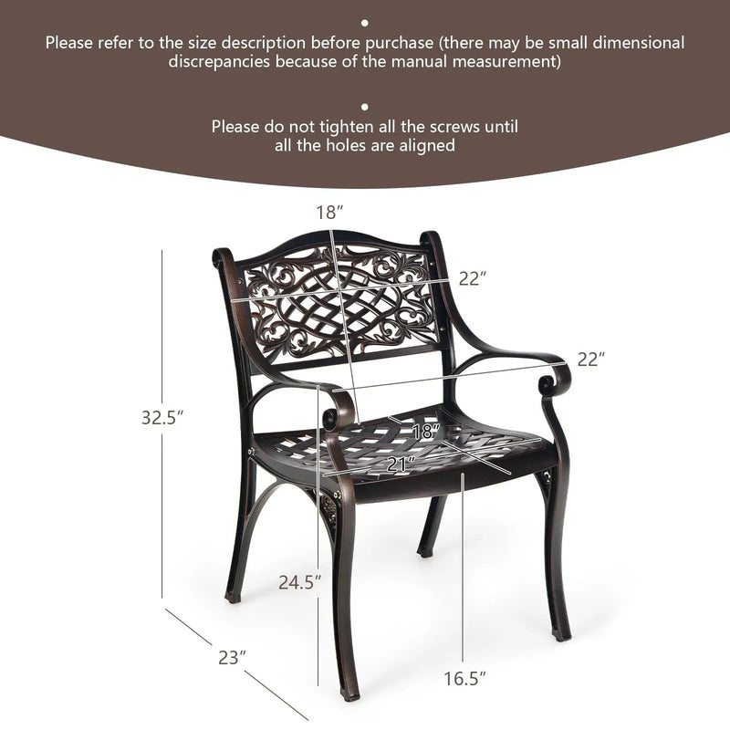 2-Piece Outdoor Cast Aluminum Chairs with Armrests and Curved Seats-Copper by DirectDeals
