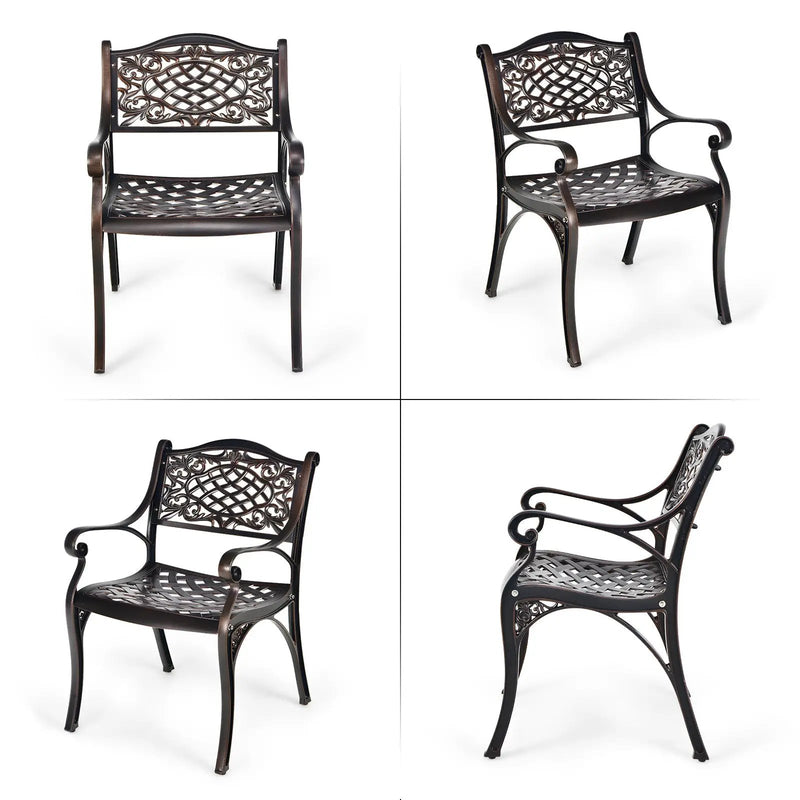 2-Piece Outdoor Cast Aluminum Chairs with Armrests and Curved Seats-Copper by DirectDeals