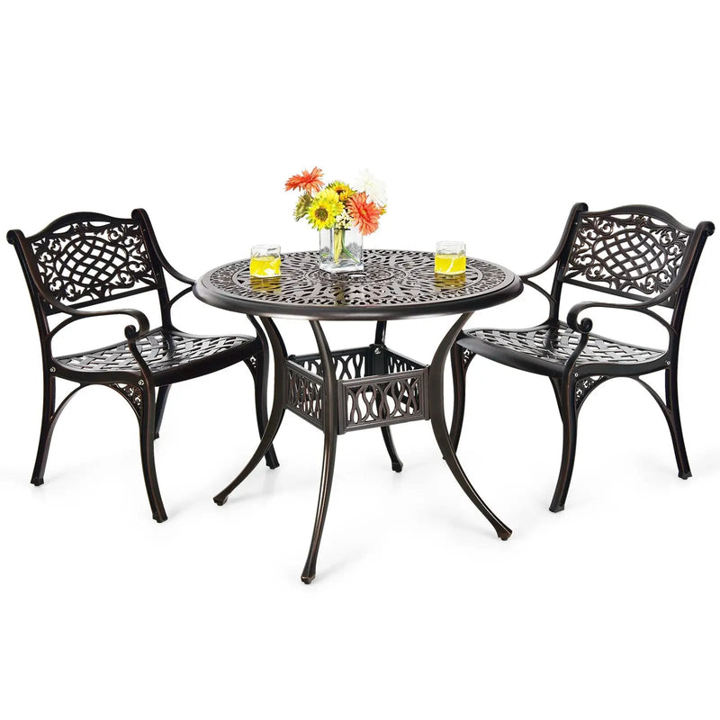 2-Piece Outdoor Cast Aluminum Chairs with Armrests and Curved Seats-Copper by DirectDeals