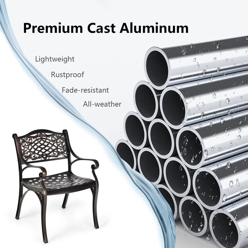 2-Piece Outdoor Cast Aluminum Chairs with Armrests and Curved Seats-Copper by DirectDeals