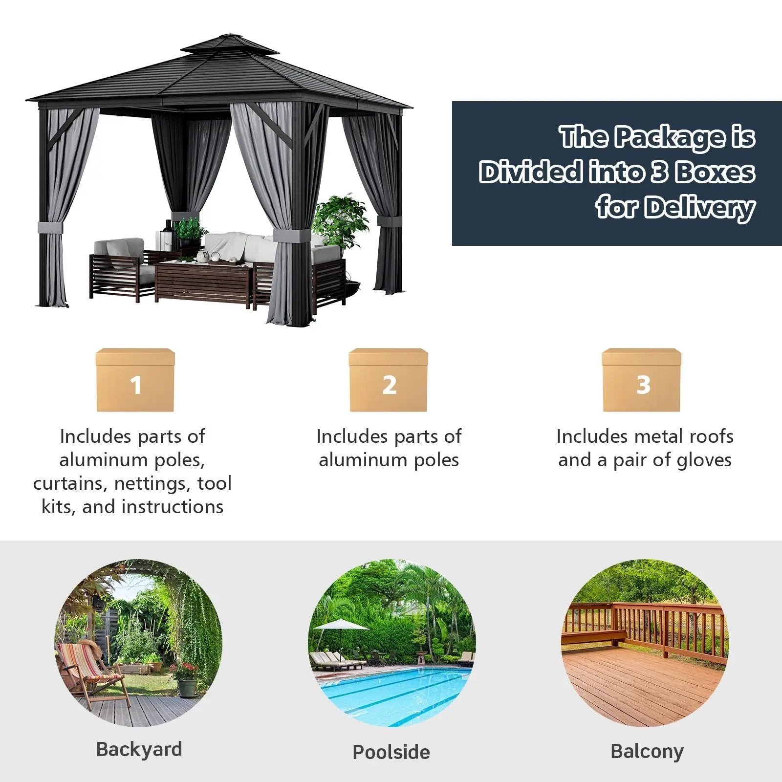 10 x 10 Feet Double-Top Hardtop Gazebo with Galvanized Steel Roof-Gray by DirectDeals