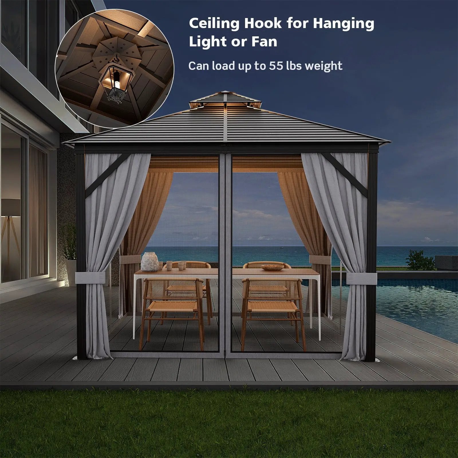 10 x 10 Feet Double-Top Hardtop Gazebo with Galvanized Steel Roof-Gray by DirectDeals