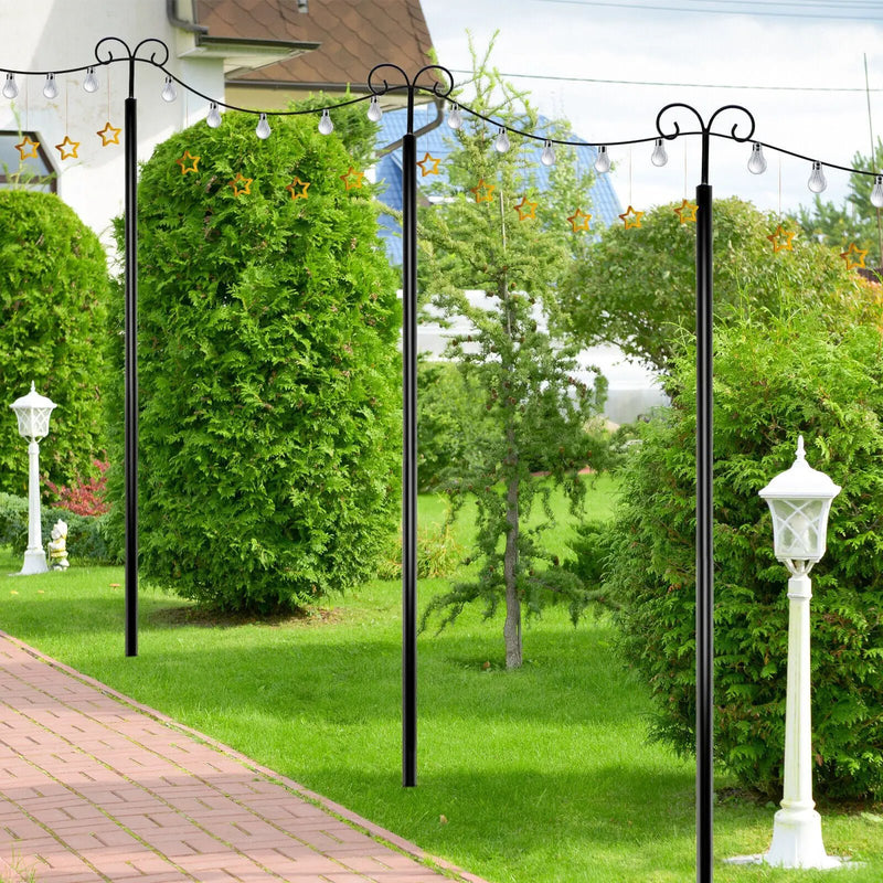 String Light Poles 2 Pack Outdoor Metal Poles with Top Arc Hook and 5-Prong Base by DirectDeals